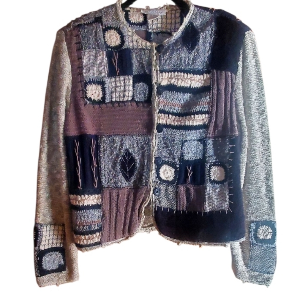 Sandy Starkman Vintage Patchwork Botanical Textur… - image 1